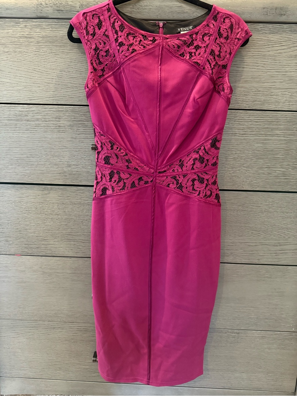 VENUS Fuchsia Lace-Detail Sheath Dress